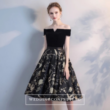將圖片載入圖庫檢視器，The Jardine Black Embroiderd Lace Off Shoulder Gown - WeddingConfetti