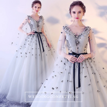 將圖片載入圖庫檢視器，The Khaylene Wedding Bridal Grey/Pink Illusion Sleeves Dress - WeddingConfetti