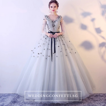 將圖片載入圖庫檢視器，The Khaylene Wedding Bridal Grey/Pink Illusion Sleeves Dress - WeddingConfetti