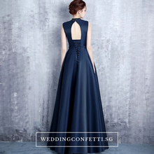 將圖片載入圖庫檢視器，The Erinza Navy Blue Sleeveless Satin Dress - WeddingConfetti