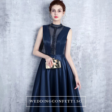 將圖片載入圖庫檢視器，The Erinza Navy Blue Sleeveless Satin Dress - WeddingConfetti