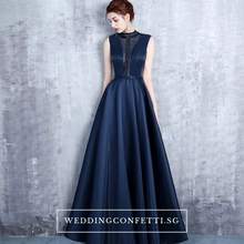 將圖片載入圖庫檢視器，The Erinza Navy Blue Sleeveless Satin Dress - WeddingConfetti