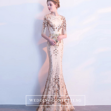 將圖片載入圖庫檢視器，The Jhoviani Champagne/Black Long Sleeves Gown - WeddingConfetti