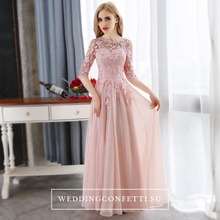 將圖片載入圖庫檢視器，The Sophiella Long Illusion Sleeves Pink / Red Gown - WeddingConfetti