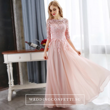 將圖片載入圖庫檢視器，The Sophiella Long Illusion Sleeves Pink / Red Gown - WeddingConfetti