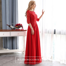 將圖片載入圖庫檢視器，The Sophiella Long Illusion Sleeves Pink / Red Gown - WeddingConfetti