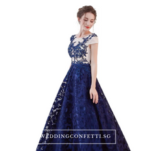 將圖片載入圖庫檢視器，The Kresalyn Navy Blue Sleeveless Lace Gown - WeddingConfetti