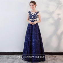 將圖片載入圖庫檢視器，The Kresalyn Navy Blue Sleeveless Lace Gown - WeddingConfetti