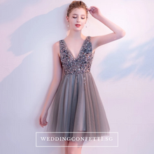 將圖片載入圖庫檢視器，The Sophiare Grey Glittery Sleeveless Cocktail Dress - WeddingConfetti