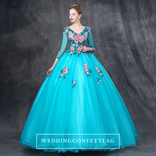 將圖片載入圖庫檢視器，The Johanni Long Sleeves Turquoise Gown (Customisable) - WeddingConfetti