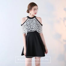 將圖片載入圖庫檢視器，The Lorde Lace Off Shoulder / Halter Black / White Dress - WeddingConfetti
