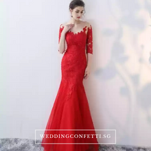 將圖片載入圖庫檢視器，The Rorenza Red / Wine Red / Royal Blue Long Illusion Sleeves Gown - WeddingConfetti