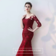 將圖片載入圖庫檢視器，The Rorenza Red / Wine Red / Royal Blue Long Illusion Sleeves Gown - WeddingConfetti