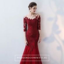 將圖片載入圖庫檢視器，The Rorenza Red / Wine Red / Royal Blue Long Illusion Sleeves Gown - WeddingConfetti