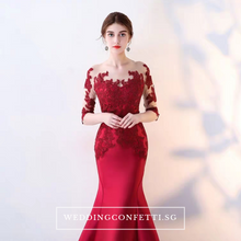 將圖片載入圖庫檢視器，The Rorenza Red / Wine Red / Royal Blue Long Illusion Sleeves Gown - WeddingConfetti