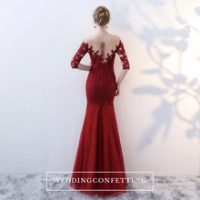 將圖片載入圖庫檢視器，The Rorenza Red / Wine Red / Royal Blue Long Illusion Sleeves Gown - WeddingConfetti