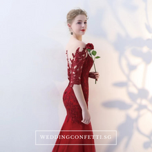將圖片載入圖庫檢視器，The Rorenza Red / Wine Red / Royal Blue Long Illusion Sleeves Gown - WeddingConfetti
