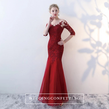 將圖片載入圖庫檢視器，The Rorenza Red / Wine Red / Royal Blue Long Illusion Sleeves Gown - WeddingConfetti