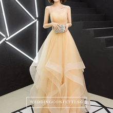 將圖片載入圖庫檢視器，The Vivianna Red / Gold Tulle Sleeveless Gown - WeddingConfetti
