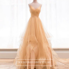 將圖片載入圖庫檢視器，The Vivianna Red / Gold Tulle Sleeveless Gown - WeddingConfetti