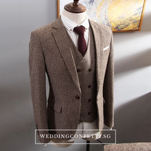 將圖片載入圖庫檢視器，Brendon Groom Men's Brown / Grey / Black Suit Jacket, Vest and Pants (3 Piece) - WeddingConfetti