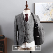 將圖片載入圖庫檢視器，Brendon Groom Men's Brown / Grey / Black Suit Jacket, Vest and Pants (3 Piece) - WeddingConfetti