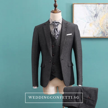 將圖片載入圖庫檢視器，Brendon Groom Men's Brown / Grey / Black Suit Jacket, Vest and Pants (3 Piece) - WeddingConfetti