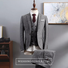 將圖片載入圖庫檢視器，Brendon Groom Men's Brown / Grey / Black Suit Jacket, Vest and Pants (3 Piece) - WeddingConfetti