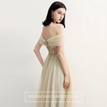 將圖片載入圖庫檢視器，The Raylynn Champagne Tulle Off Shoulder Gown - WeddingConfetti