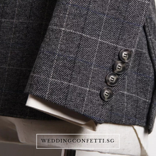將圖片載入圖庫檢視器，Leonardo Groom Men's Checkered Brown Grey Suit Jacket, Vest and Pants (3 Piece) - WeddingConfetti
