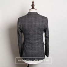 將圖片載入圖庫檢視器，Leonardo Groom Men's Checkered Brown Grey Suit Jacket, Vest and Pants (3 Piece) - WeddingConfetti