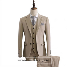 將圖片載入圖庫檢視器，Klause Groom Men's Beige / Grey / Black Suit Jacket, Vest and Pants (3 Piece) - WeddingConfetti