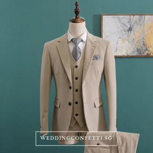 將圖片載入圖庫檢視器，Klause Groom Men's Beige / Grey / Black Suit Jacket, Vest and Pants (3 Piece) - WeddingConfetti