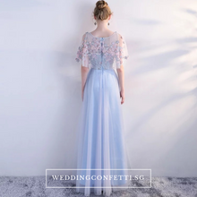 將圖片載入圖庫檢視器，The Pauletta Blue Floral Flare Sleeves Dress - WeddingConfetti
