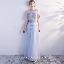將圖片載入圖庫檢視器，The Pauletta Blue Floral Flare Sleeves Dress - WeddingConfetti