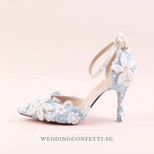 將圖片載入圖庫檢視器，Wedding Bridal Blue Floral Heels - WeddingConfetti