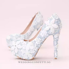 將圖片載入圖庫檢視器，Wedding Bridal Floral Blue Heels - WeddingConfetti