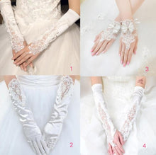 將圖片載入圖庫檢視器，Wedding Lace Satin White Gloves - WeddingConfetti