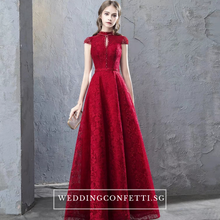 將圖片載入圖庫檢視器，The Taylor Red High Collar Short Sleeve Gown - WeddingConfetti