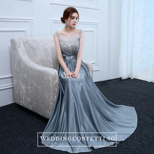 將圖片載入圖庫檢視器，The Roxanna Grey Crystals Sleeveless Gown - WeddingConfetti