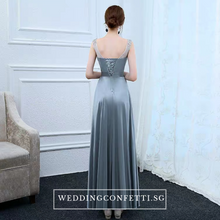 將圖片載入圖庫檢視器，The Roxanna Grey Crystals Sleeveless Gown - WeddingConfetti