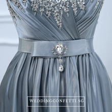 將圖片載入圖庫檢視器，The Roxanna Grey Crystals Sleeveless Gown - WeddingConfetti