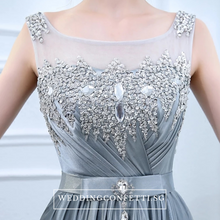 將圖片載入圖庫檢視器，The Roxanna Grey Crystals Sleeveless Gown - WeddingConfetti