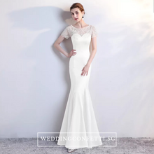 將圖片載入圖庫檢視器，The Lethicia Wedding Bridal Blue / Black / White / Champagne Short Sleeves Gown Dress - WeddingConfetti