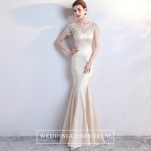 將圖片載入圖庫檢視器，The Lethicia Wedding Bridal Blue / Black / White / Champagne Short Sleeves Gown Dress - WeddingConfetti