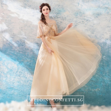 將圖片載入圖庫檢視器，The Windermere Gold Flare Sleeves Gown - WeddingConfetti