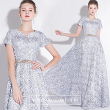 將圖片載入圖庫檢視器，The Rikka Black/Pink/Red/Navy Blue/Gold/Grey Short Sleeve Gown - WeddingConfetti