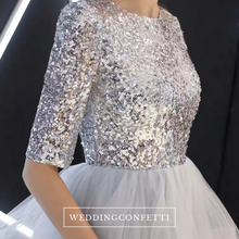 將圖片載入圖庫檢視器，The Alethea Silver Sequined Long Sleeves Gown - WeddingConfetti