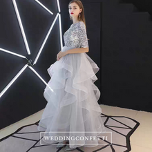 將圖片載入圖庫檢視器，The Alethea Silver Sequined Long Sleeves Gown - WeddingConfetti
