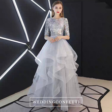 將圖片載入圖庫檢視器，The Alethea Silver Sequined Long Sleeves Gown - WeddingConfetti